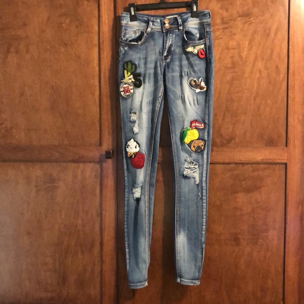 Indigo Rein Anklet Distressed Patch Jeans sz 5